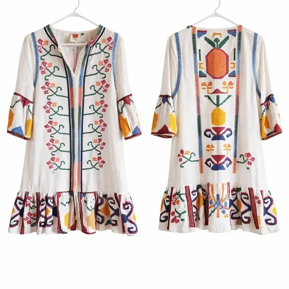 FARM Rio Embroidered Pineapple Dress Boho Floral Ruffle Hem Size XS - Picture 3 of 3